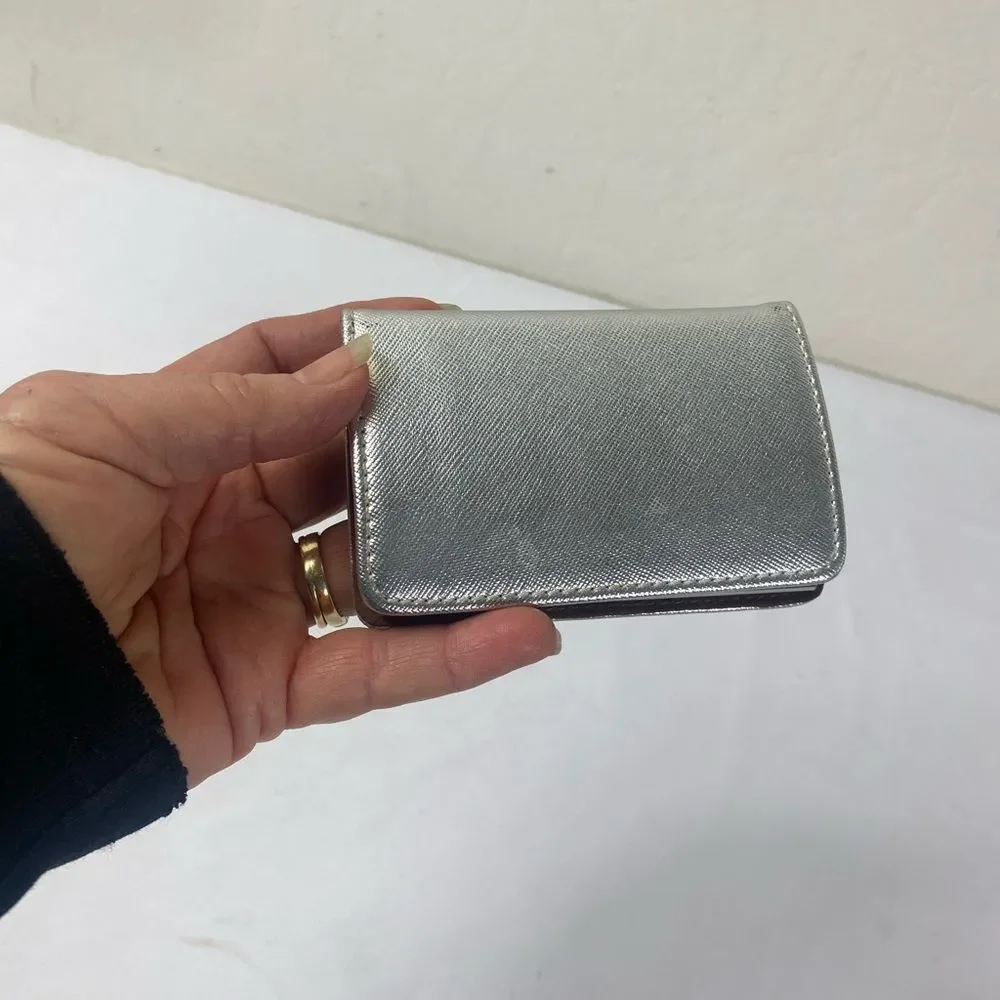 Vintage Silver Leather and Brown Card Holder Hollywood Regency